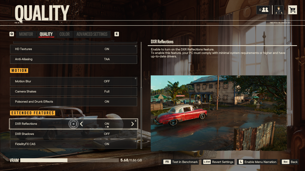 Far Cry 6 settings menu screenshots