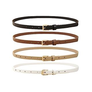 Hotwill 4 Pack Women Skinny Belts for Jeans Dress Thin Waist Belt for Ladies With Gold Buckle 0.55