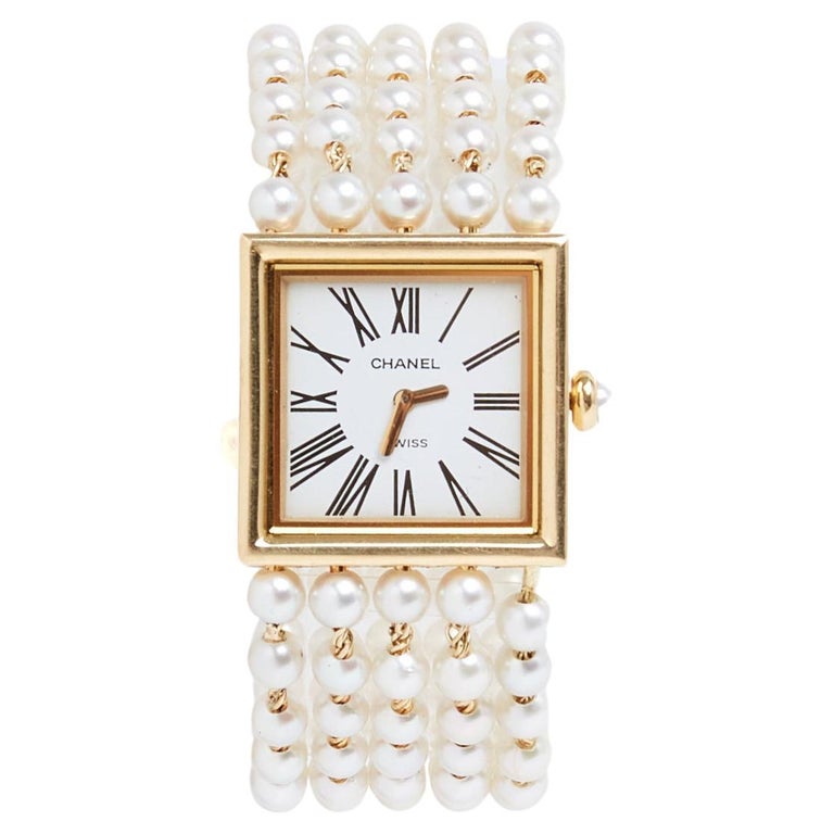 Chanel 1989 Montre Mademoiselle 16 Cm Yellow Gold Pearls Bracelet Watch M
