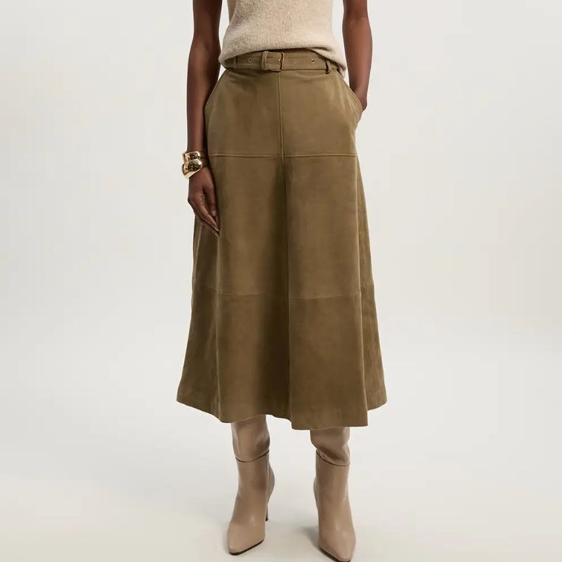 olive green utility suede skirt