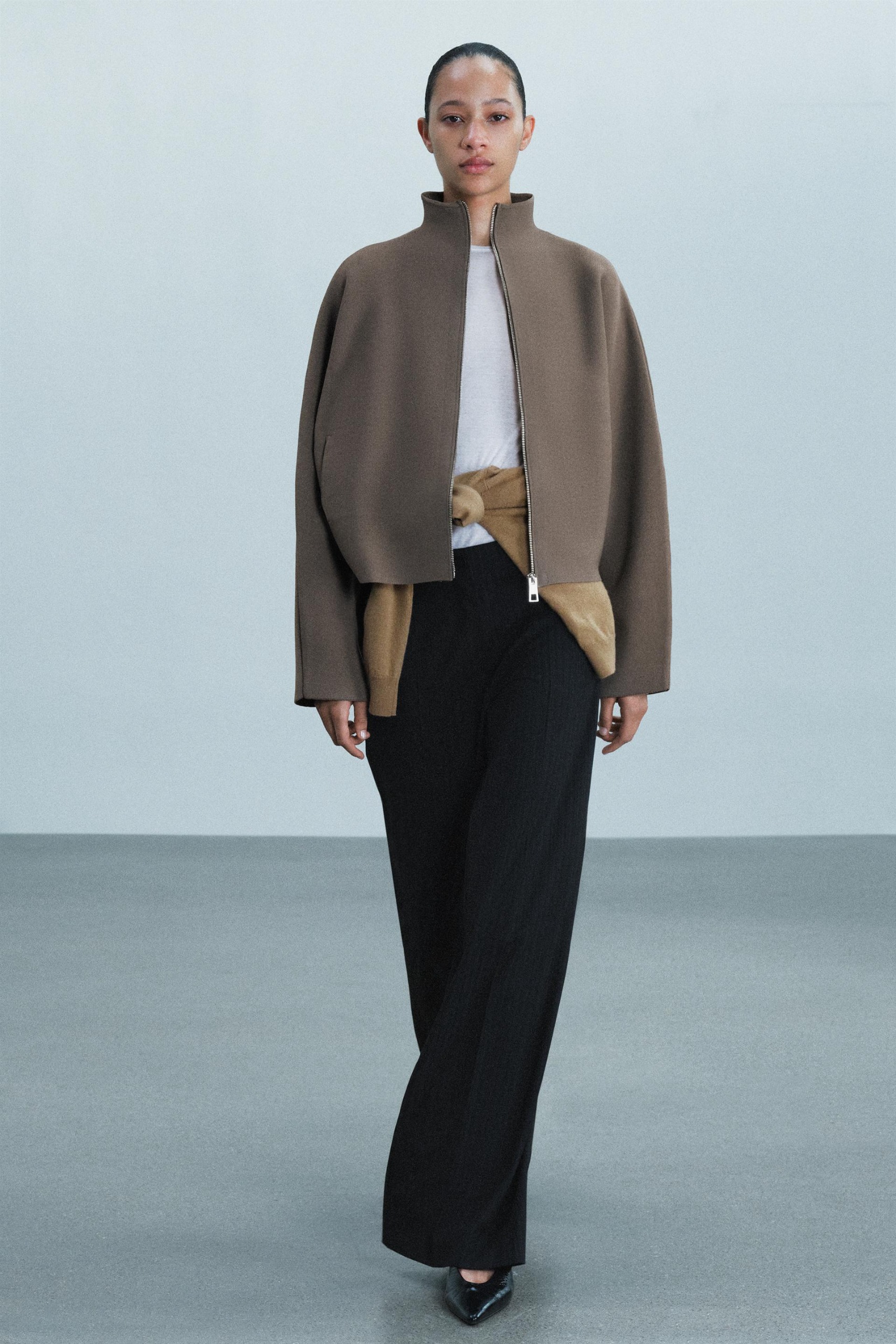 Gathered Knit Jacket - Tobacco - S
