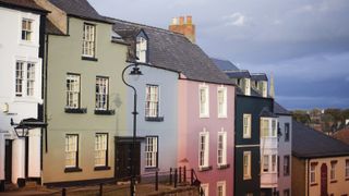 Multicoloured painted terrace house exteriors