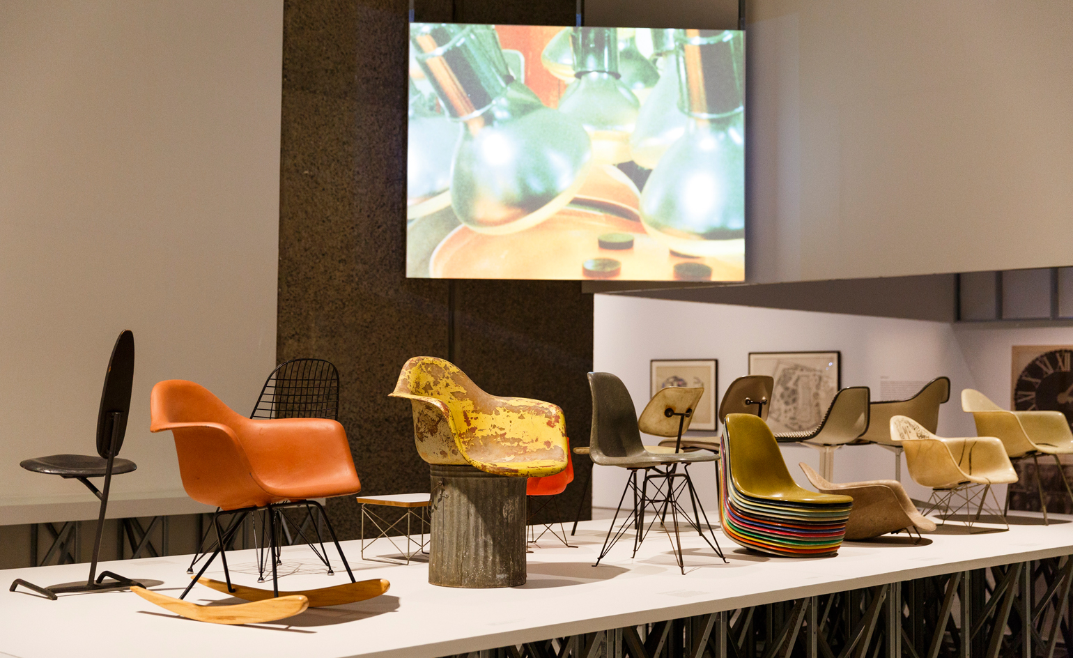 Early prototypes of famous Eames chair designs.