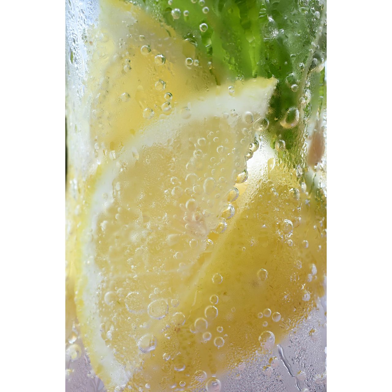 Close-up of lemon slice in ice