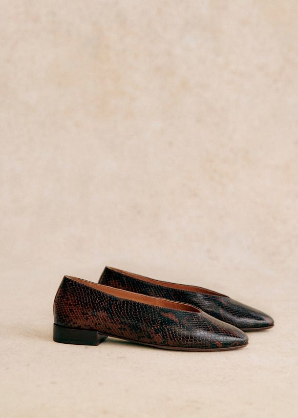 Matilda Ballerinas - Brown Python Print - Bovine Leather - Sézane