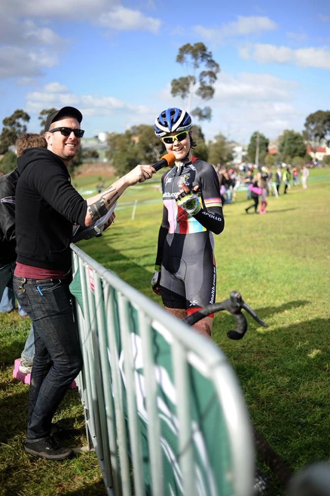 Lisa Jacobs speaks to race commentator Brendan Bailey