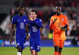 Chelsea’s Trevoh Chalobah (left), Ben Chilwell (centre) and Edouard Mendy after the Premier League match at the Brentford Community Stadium, London. Picture date: Saturday October 16, 2021