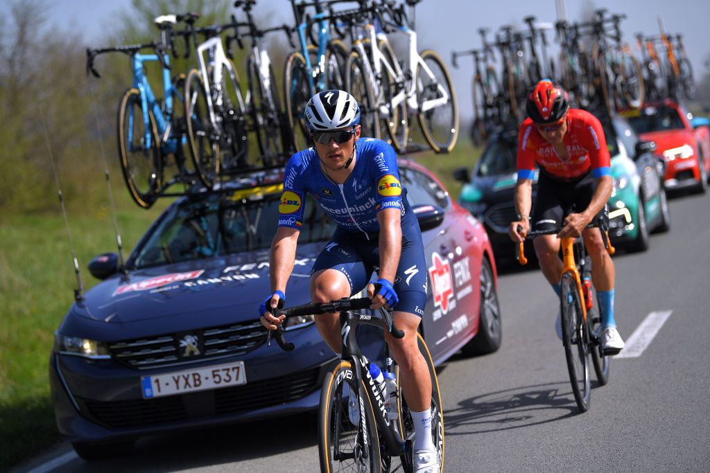 WAREGEM BELGIUM MARCH 31 Yves Lampaert of Belgium and Team Deceuninck QuickStep during the 75th Dwars Door Vlaanderen 2021 Mens Elite a 1841km race from Roeselare to Waregem DDV DDV21 FlandersClassic A travers la Flandre on March 31 2021 in Waregem Belgium Photo by Luc ClaessenGetty Images