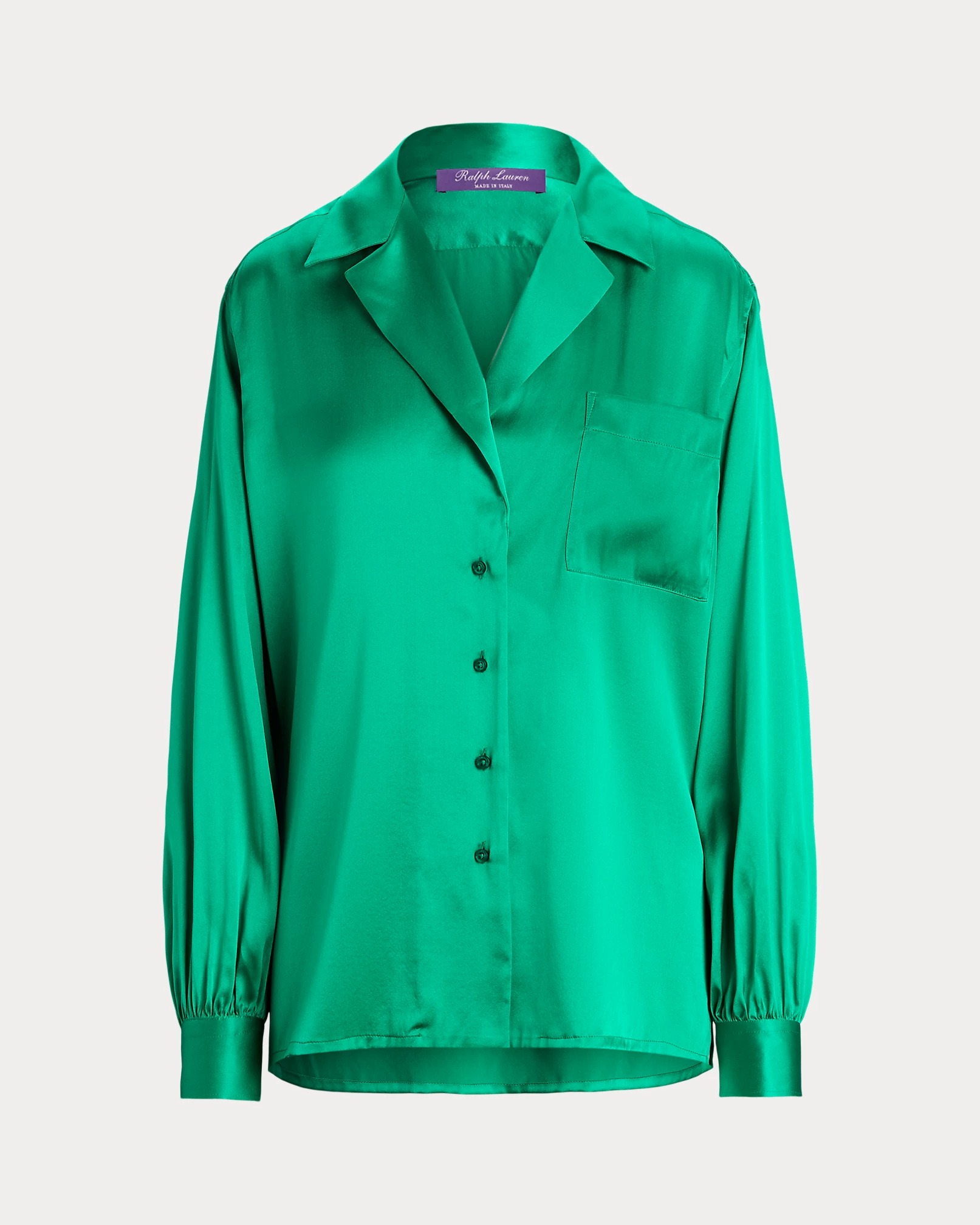 silky button-down collared shirt in bright green