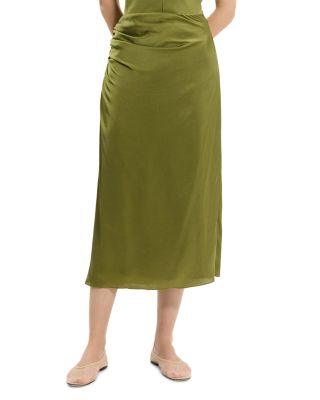 Ruched Midi Skirt in Crushed Satin