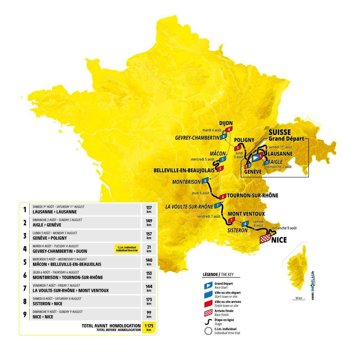A map of the Tour de France Femmes 2026 route