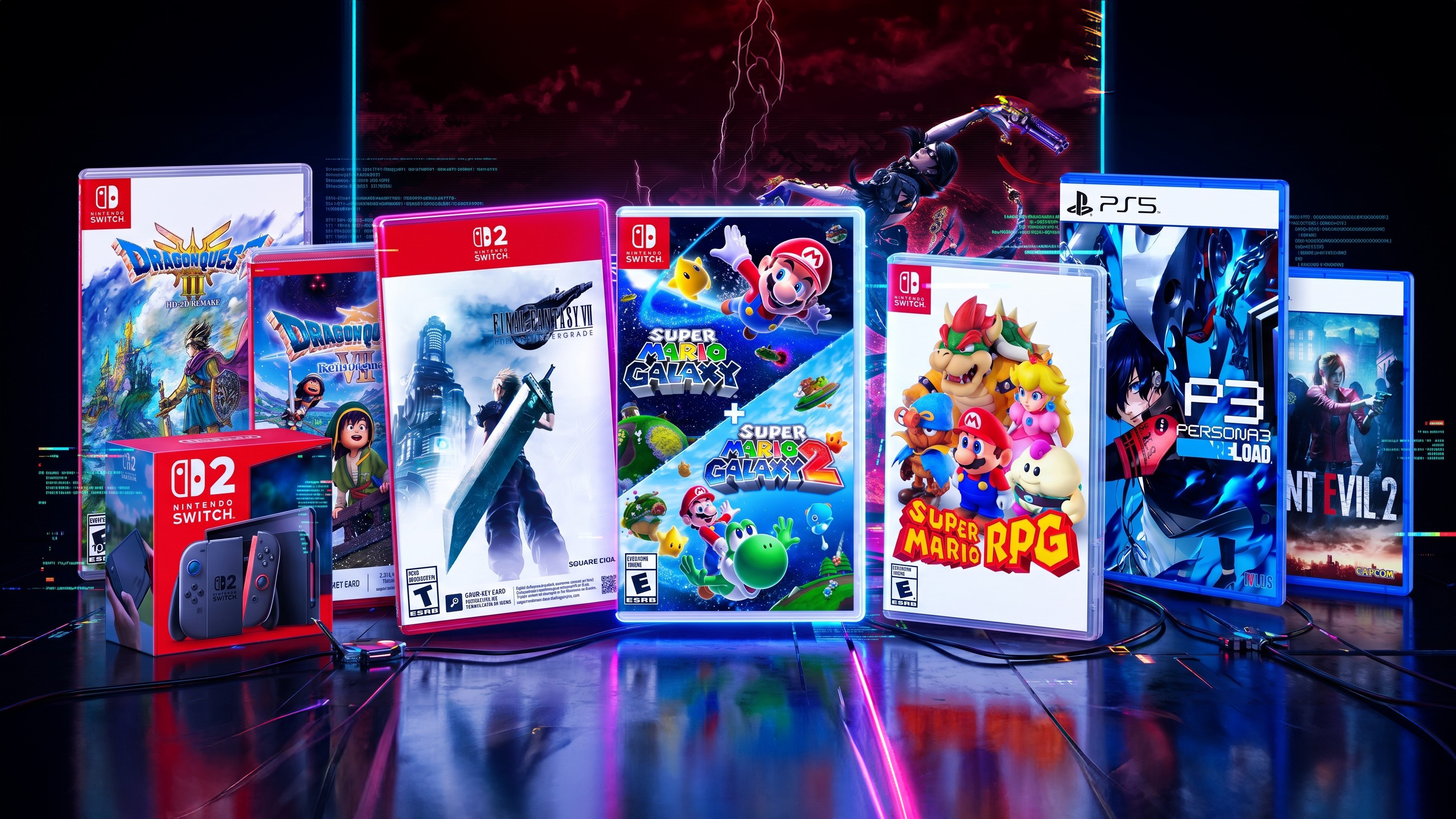 Game boxes on a shiny surface