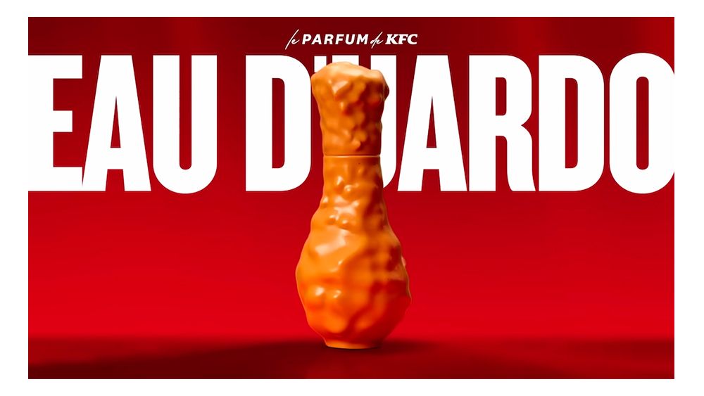 An image from an advert for the KFC perfume Eau D&#039;uardo