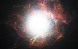 A massive star reaches the end of its life in an artist's conception of a supernova.