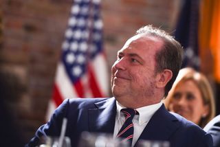 Newsmax Media CEO Christopher Ruddy attends a dinner with the US president and business leaders in Bedminster, New Jersey, on August 7, 2018. 