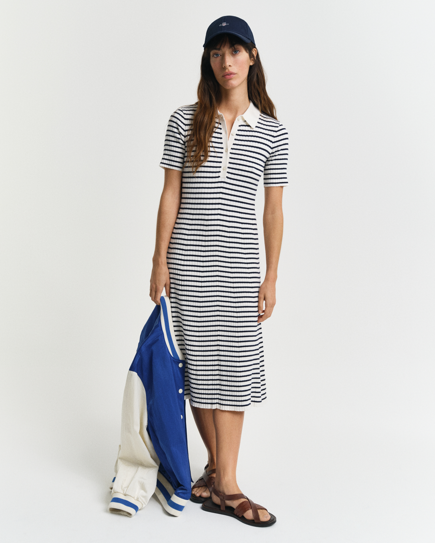 Striped Rib Knit Short Sleeve Rugger Dress