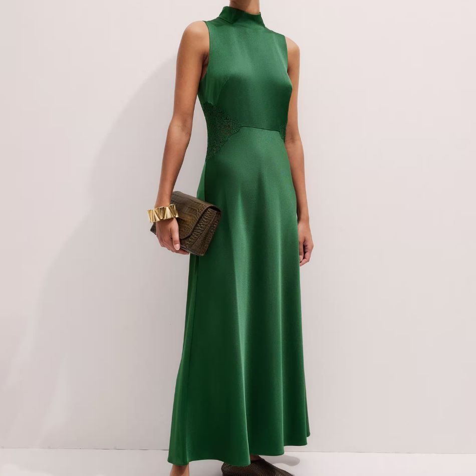 ME+EM Green Bias Cut Maxi Dress