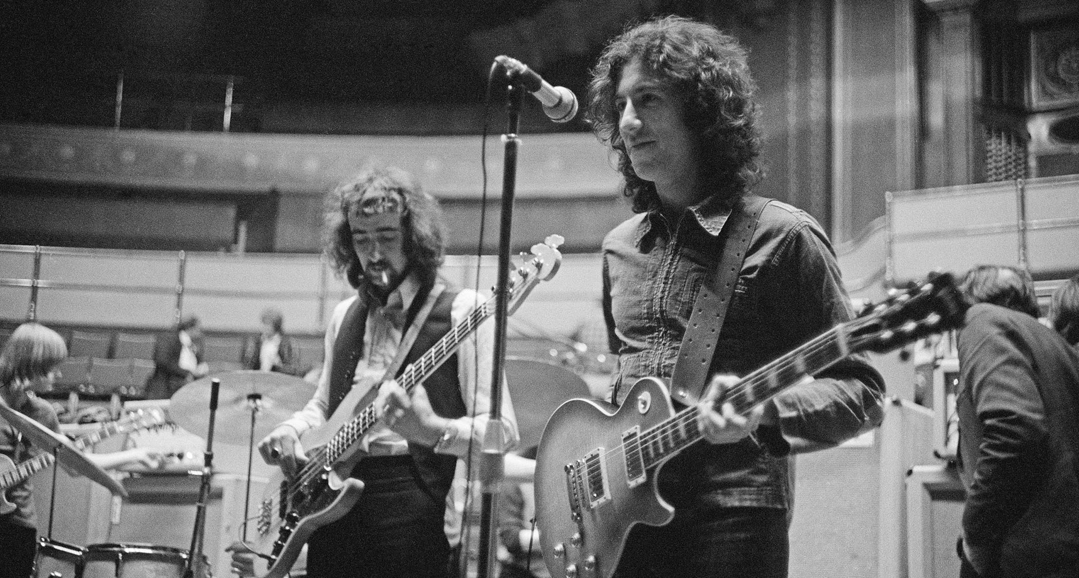 Peter Green and John McVie in the studio with Fleetwood Mac