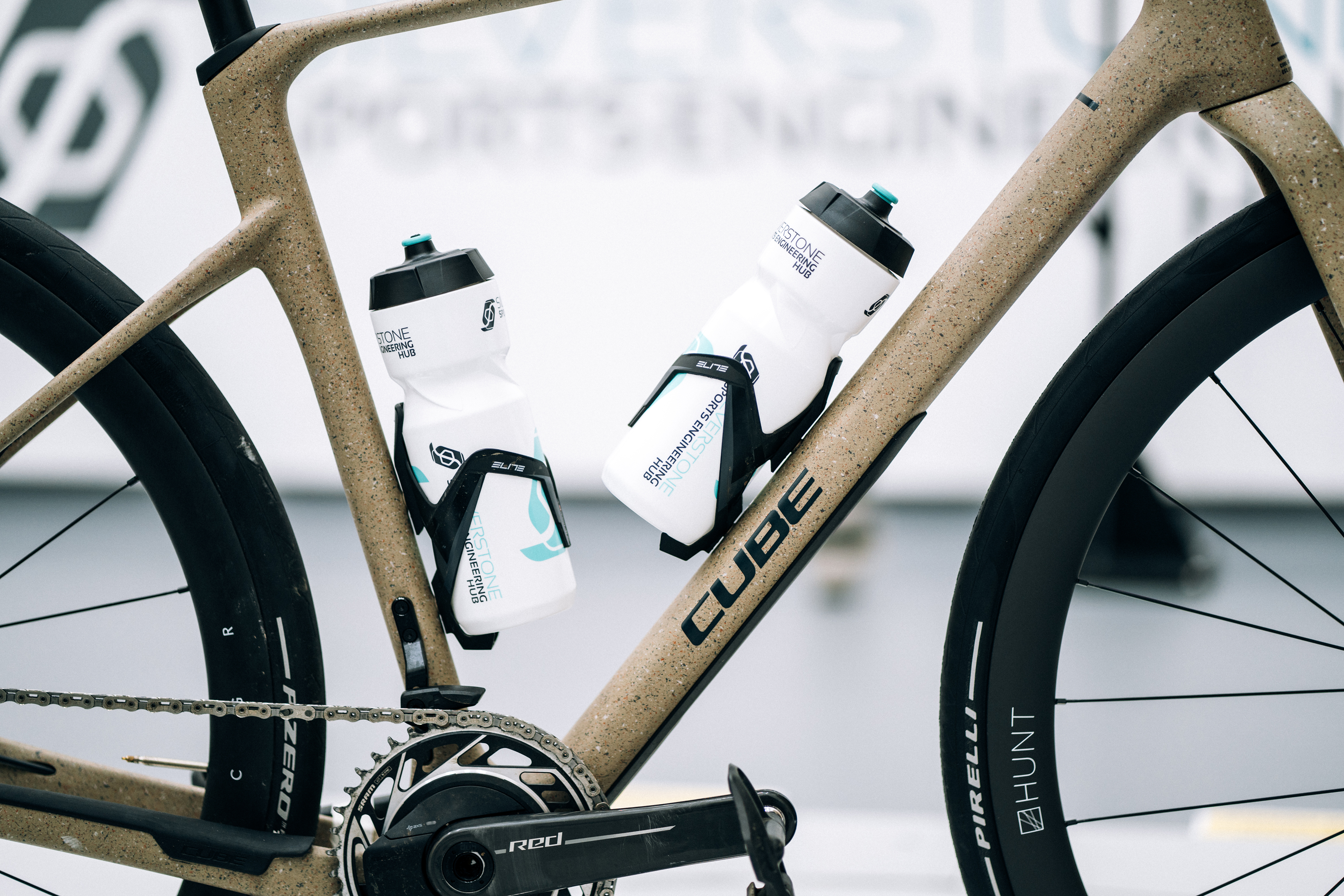 The bottle configuration on a Cube bike, which sits in a wind tunnel with