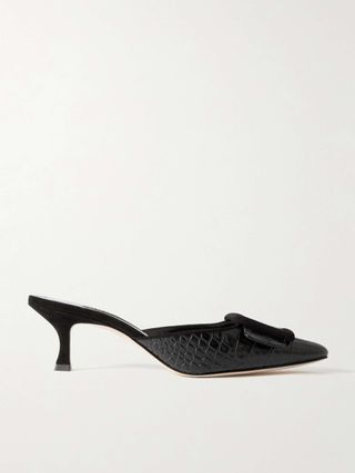 Maysalebi 50 Suede-Trimmed Croc-Effect Leather Mules