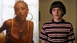 Doja Cat in "Vegas" video and Noah Schnapp on Stranger Things.