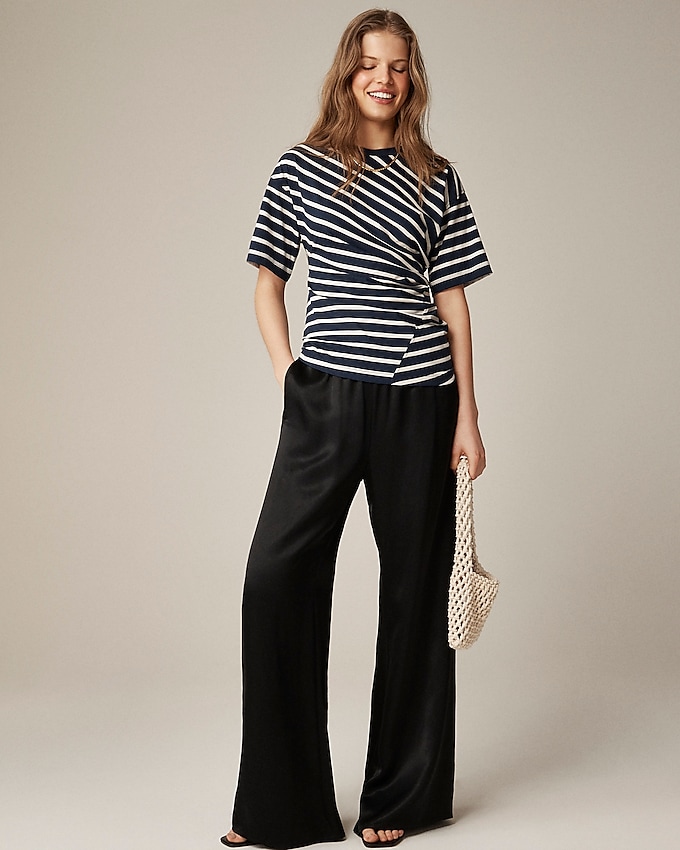 Pima Cotton Asymmetrical Ruched T-Shirt in Stripe