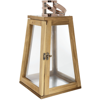 wooden lantern with warm wood and galss