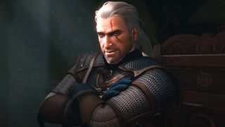 Geralt dans The Witcher croise les bras