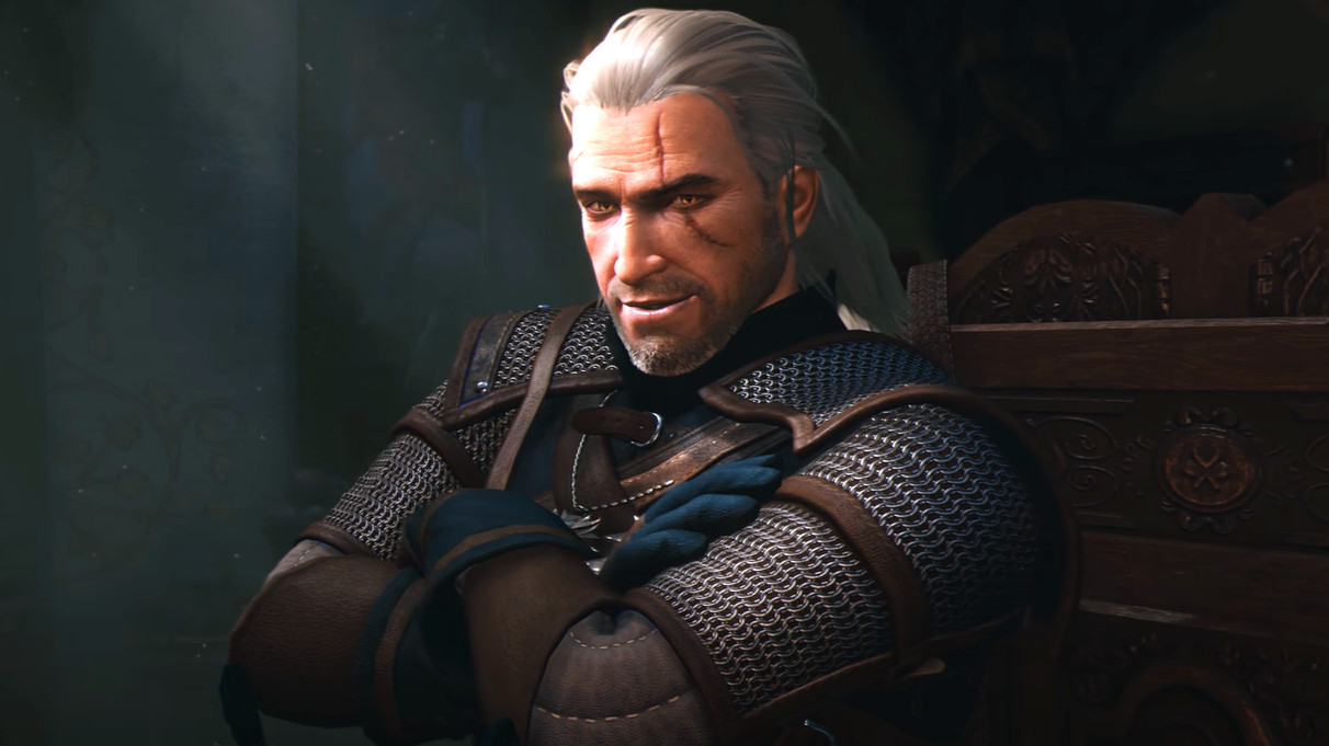 Geralt in The Witcher folding his arms