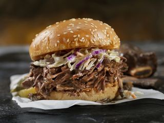 BBQ beef brisket on a bap with coleslaw