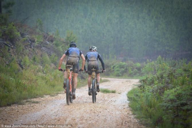 Defending champions, Westvaal Bells Cycling's Gawie Combrinck and Nico Bell charge towards second place on Stage 5