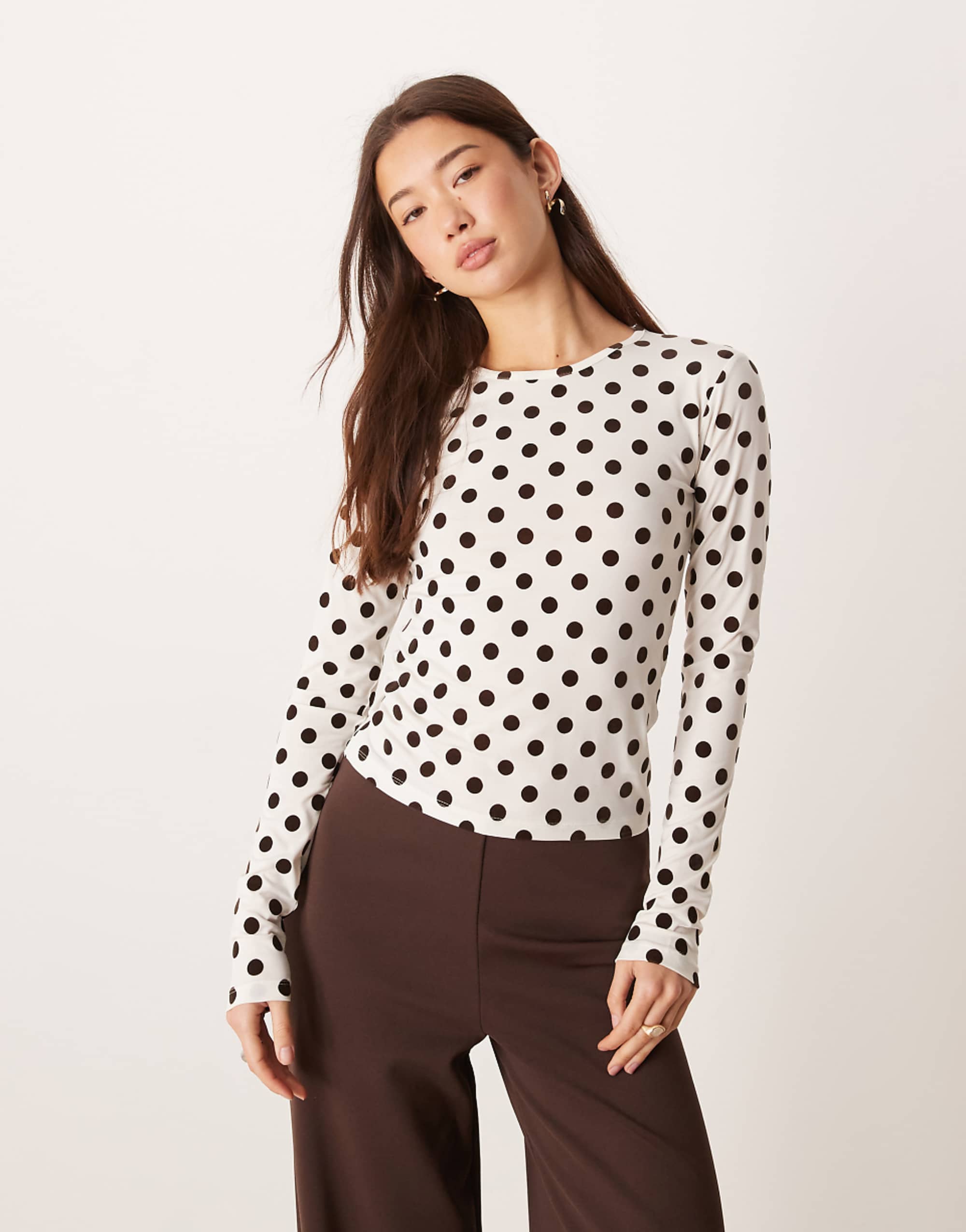 Gina Tricot Long Sleeve Polka Dot Top in Cream