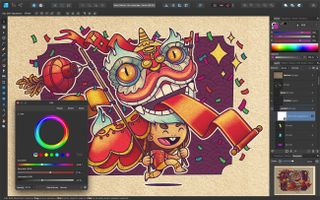 Best graphic design software: Affinity Designer screenshot featuring cartoon of traditional Chinese dragon