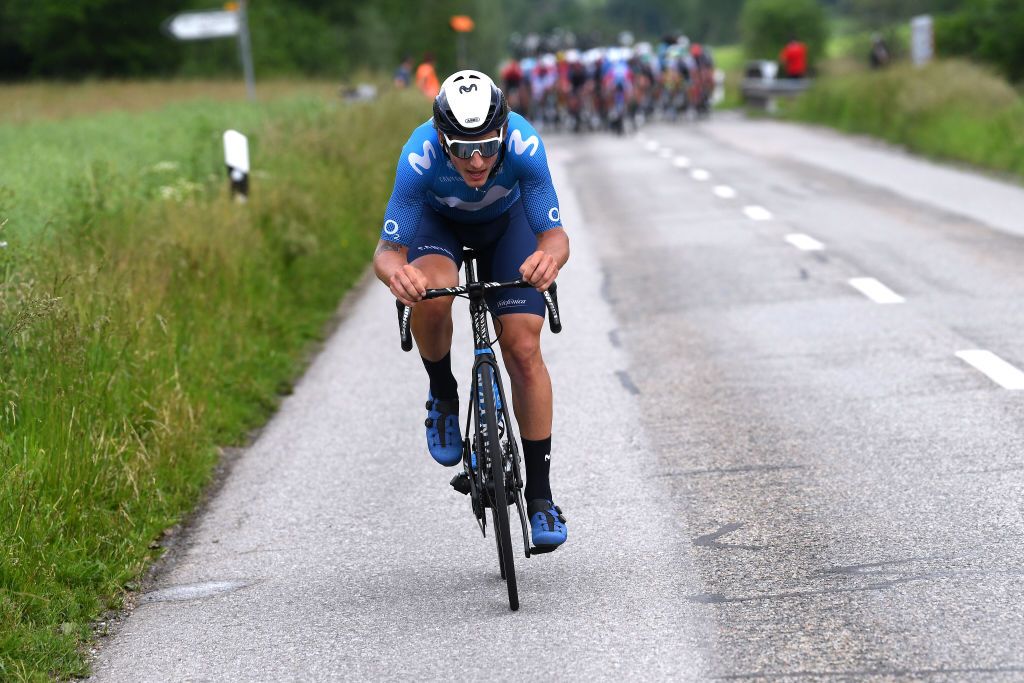 PFAFFNAU SWITZERLAND JUNE 08 Ivan Garcia Cortina of Spain and Movistar Team during the 84th Tour de Suisse 2021 Stage 3 a 185km stage from Lachen to Pfaffnau 509m UCIworldtour tds tourdesuisse on June 08 2021 in Pfaffnau Switzerland Photo by Tim de WaeleGetty Images