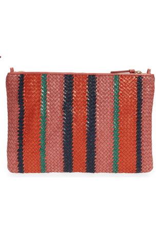 Claire V Stripe Woven Leather Clutch