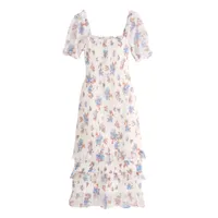 Smocked Puff Sleeve Midi Dress, £110 | Abercrombie &amp; Fitch