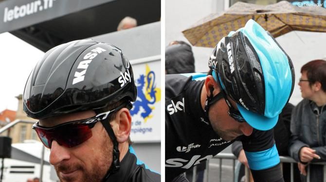 Sky has several Kask helmets at its disposal, including the slick Infinity (left) with its sliding vent cover and a fully covered version of the Mojito (right)