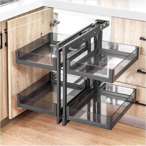 Lsyysy Blind Corner Cabinet Pull-Out Organiser, Pull Out Storage Rack Shelf With 4 Storage Baskets,extendable Cupboard Organiser Shelf for Home Kitchen