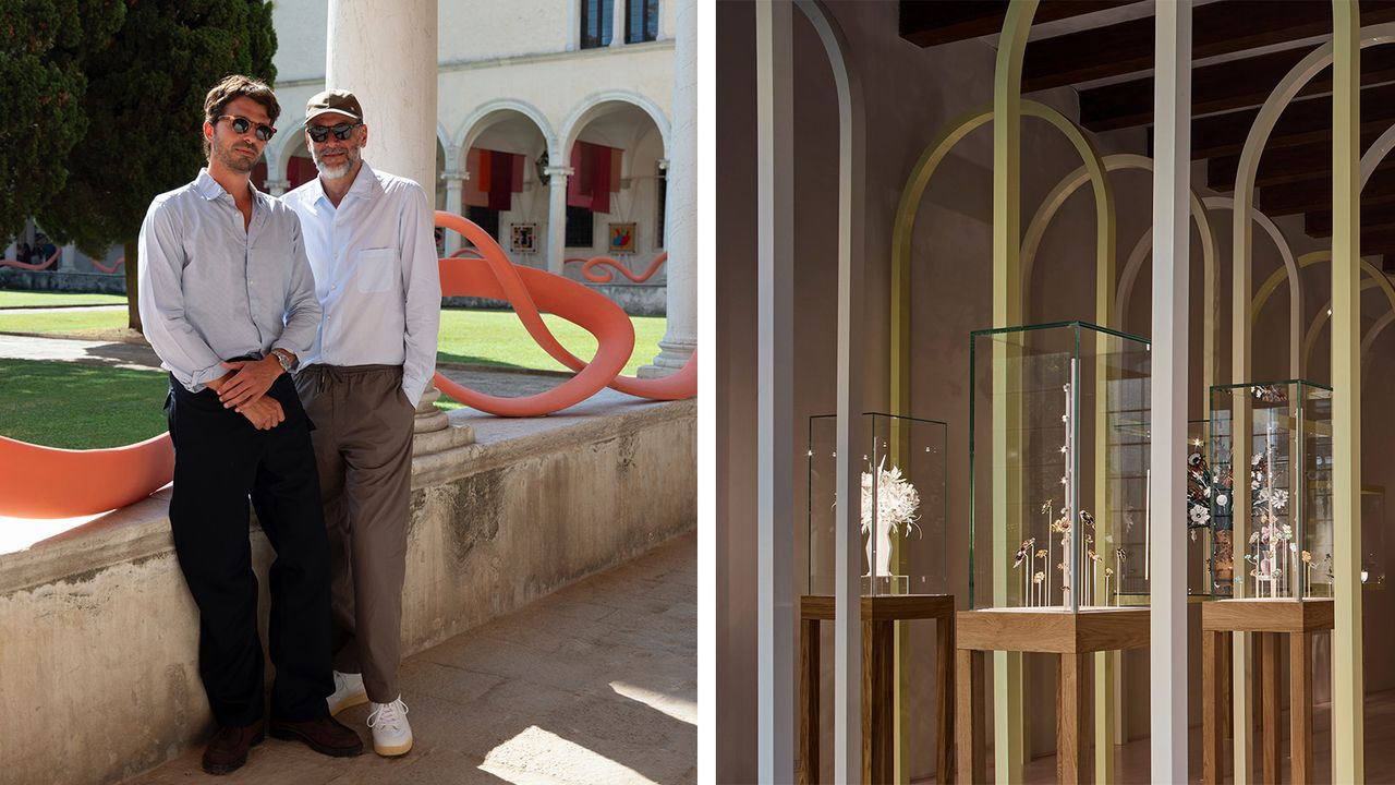 Left: Luca Guadagnino &amp; Nicolò Rosmarini; right: Van Cleef &amp; Arpels Love Courtship Homo Faber