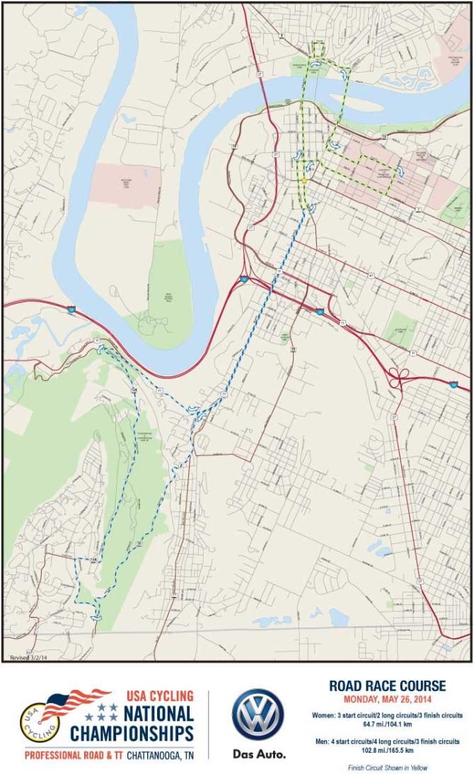 The map of the 2014 USA Cycling Pro Road Race Championship