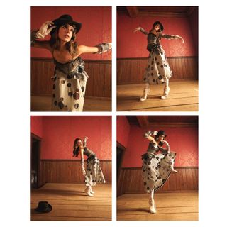 Daisy Edgar-Jones dances in Maison Margiela bustier top and polka-dot skirt.