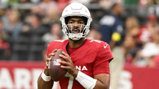 Jacoby Brissett #7 of the Arizona Cardinals looks to pass in the second quarter of a game against the Green Bay Packers at State Farm Stadium on October 19, 2025 in Glendale, Arizona.
