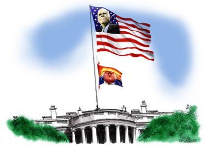 Political cartoon U.S. Trump John McCain White House American flag