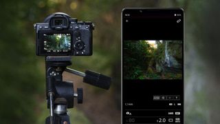 Sony Creator&rsquo;s App, connected to a Sony camera on a tripod outdoors