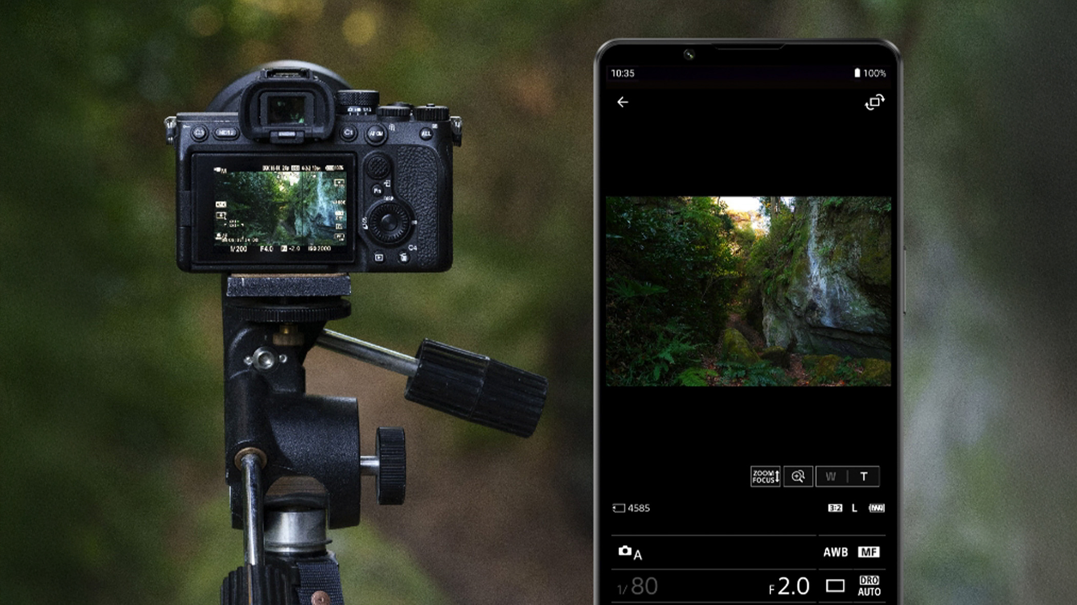 Sony Creator&rsquo;s App, connected to a Sony camera on a tripod outdoors
