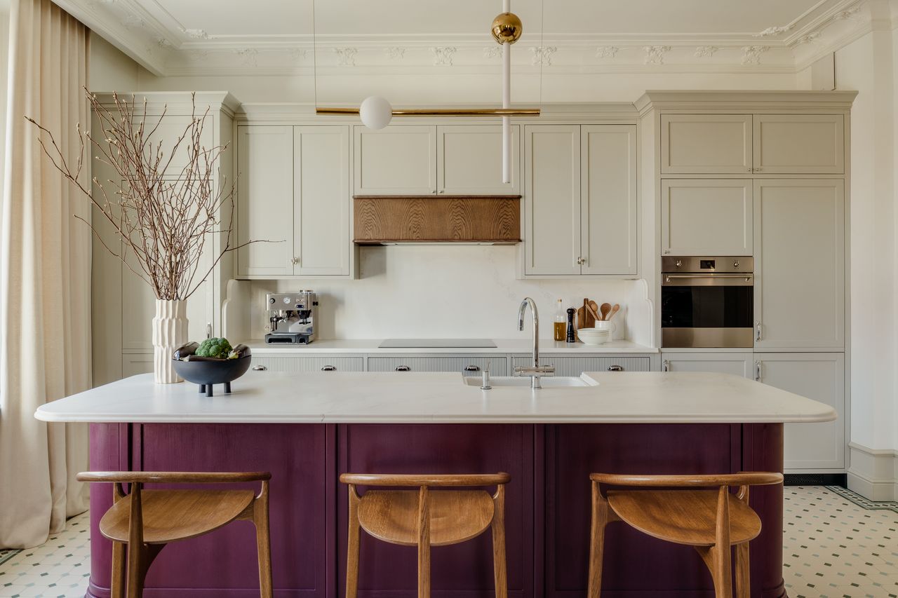 A dark toned kitchen island