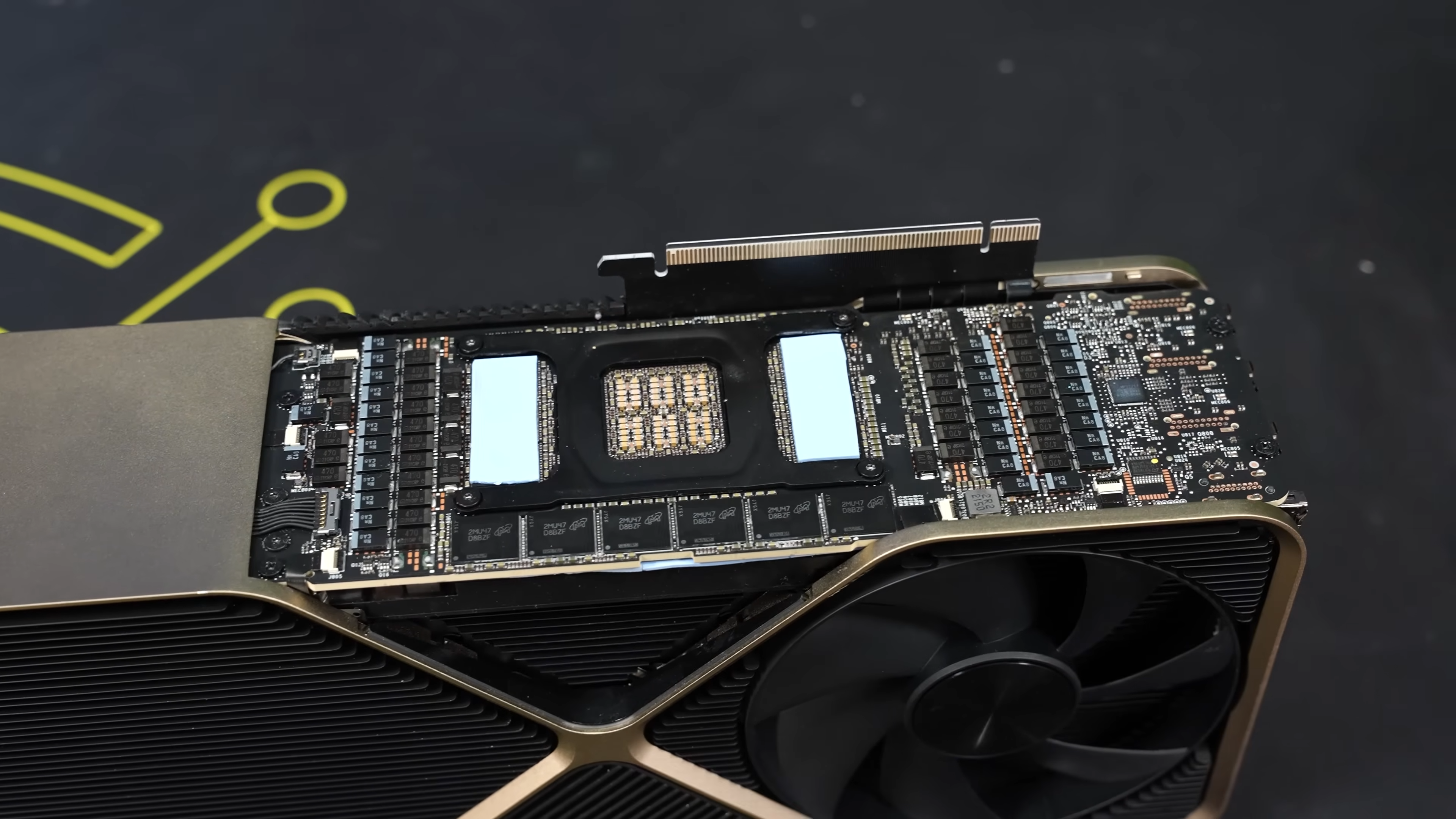 The side-mounted PCB of RTX Titan Ada prototype (from the back)