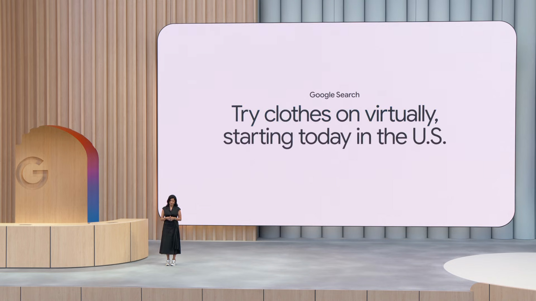 Shopping using the new Google AI Mode search on stage at Google I/O 2025