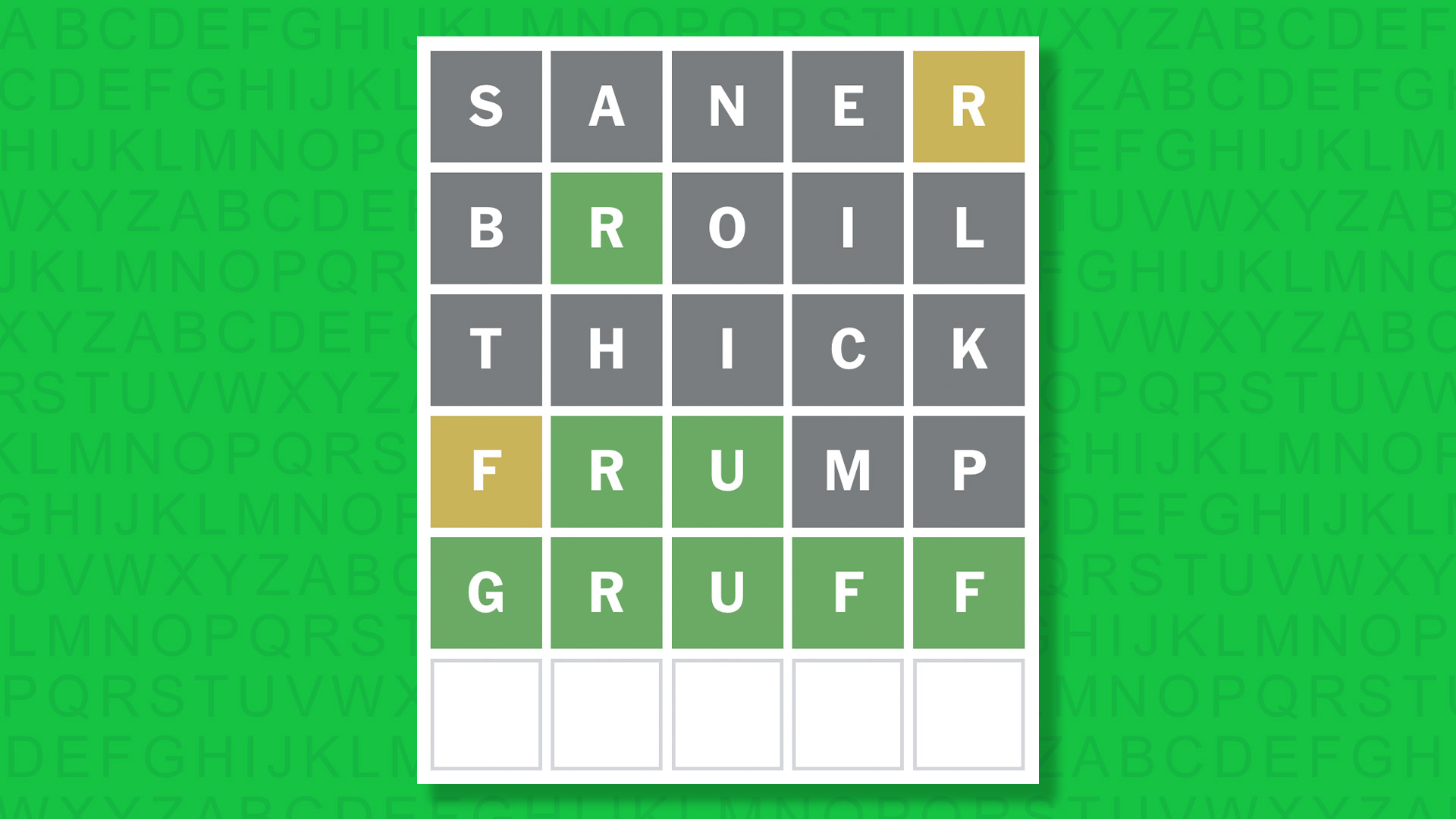 Ответ NYT Wordle для игры 1624 на зеленом фоне