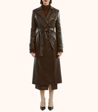 Image of brown leather trench coat